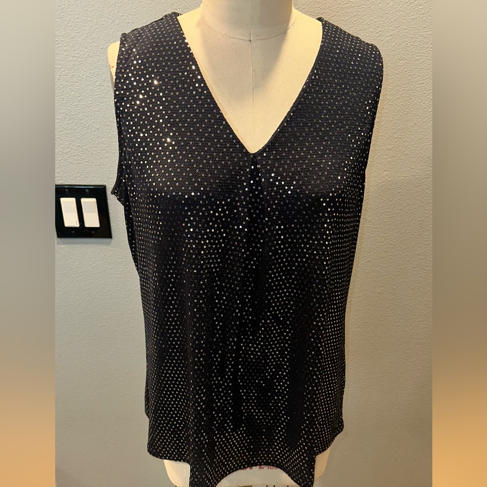 NY Collection Midnight Blue  and Silver Sparkle Top ✨